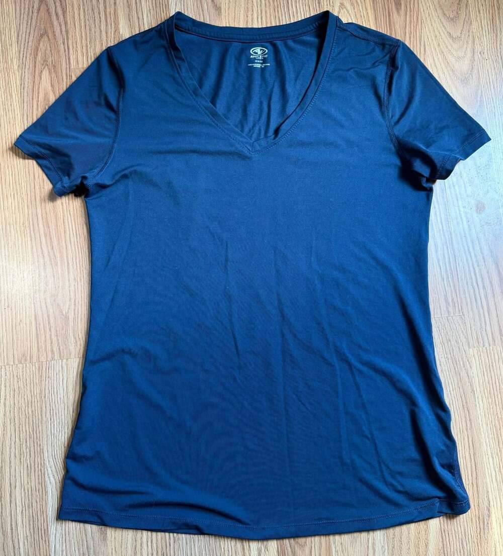 Athletic Works V-Neck T-Shirt Size M (8-10) Blue Short Sleeve
